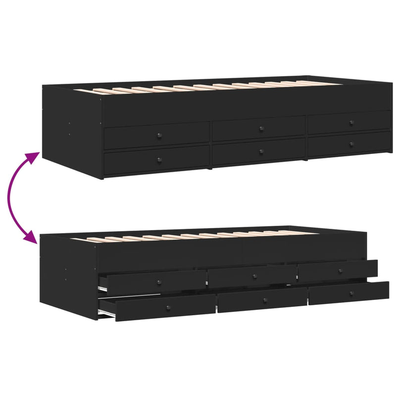 vidaXL fekete kanapéágy fiókkal matrac nélkül 100x200 cm