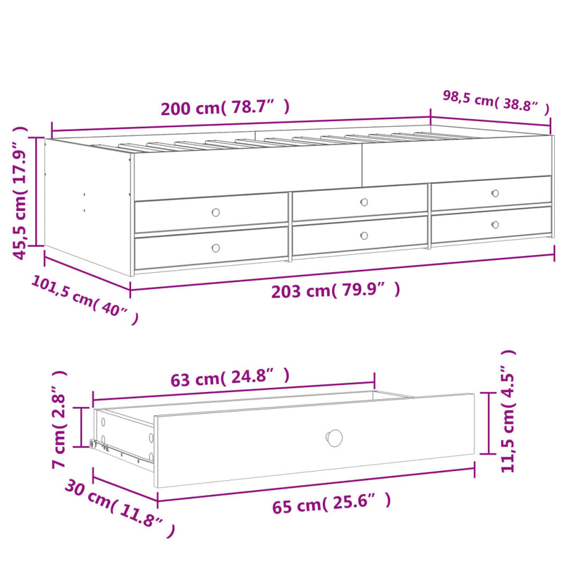 vidaXL fekete kanapéágy fiókkal matrac nélkül 100x200 cm