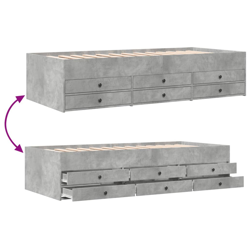 vidaXL betonszürke kanapéágy fiókkal matrac nélkül 100x200 cm