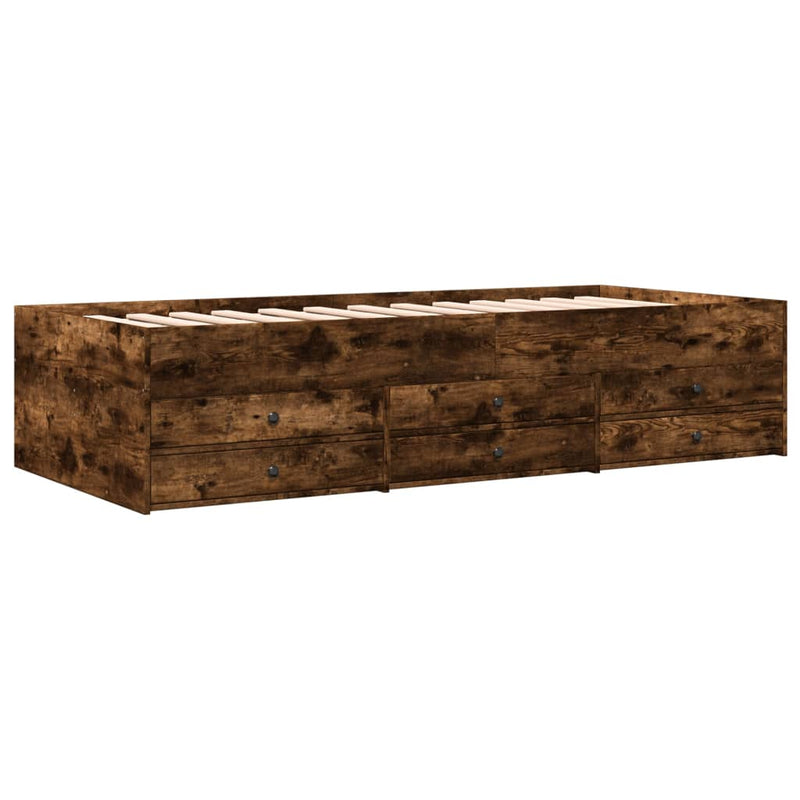 vidaXL füstös tölgy kanapéágy fiókkal matrac nélkül 100x200 cm