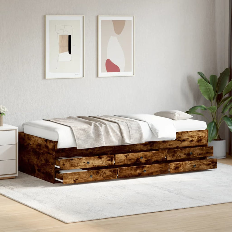 vidaXL füstös tölgy kanapéágy fiókkal matrac nélkül 100x200 cm
