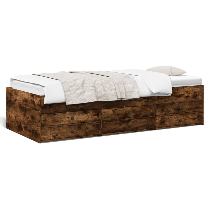 vidaXL füstös tölgy kanapéágy fiókkal matrac nélkül 100x200 cm