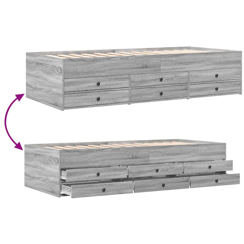 vidaXL szürke sonoma kanapéágy fiókkal matrac nélkül 100x200 cm