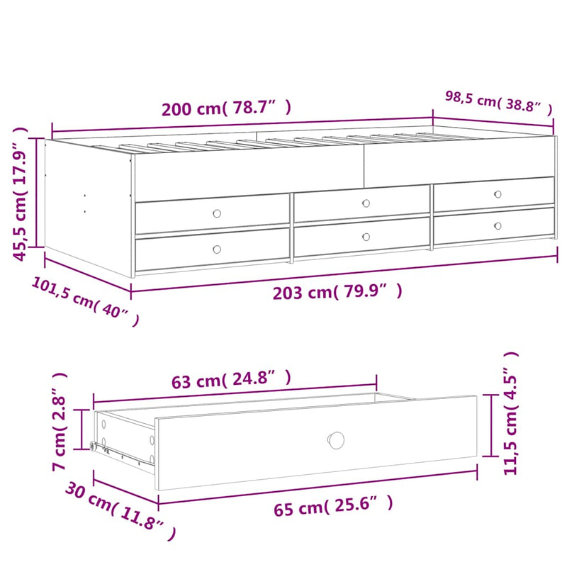 vidaXL szürke sonoma kanapéágy fiókkal matrac nélkül 100x200 cm
