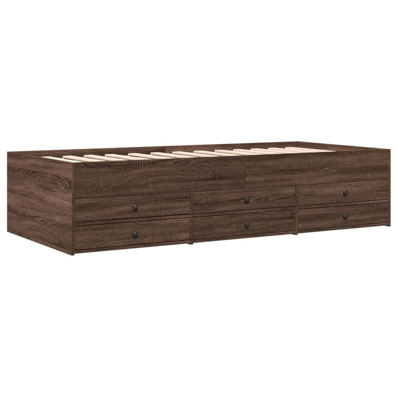 vidaXL barna tölgy kanapéágy fiókkal matrac nélkül 100x200 cm