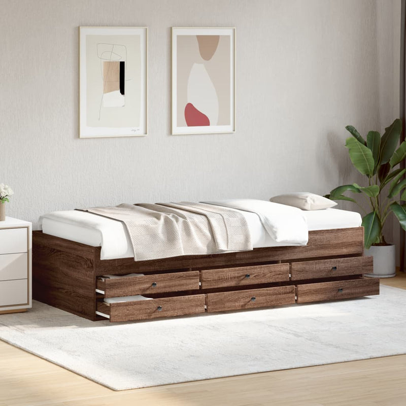 vidaXL barna tölgy kanapéágy fiókkal matrac nélkül 100x200 cm