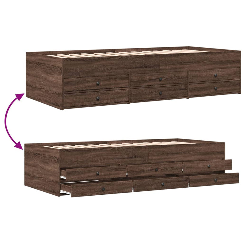 vidaXL barna tölgy kanapéágy fiókkal matrac nélkül 100x200 cm
