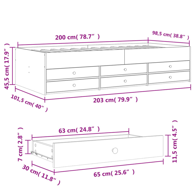 vidaXL barna tölgy kanapéágy fiókkal matrac nélkül 100x200 cm