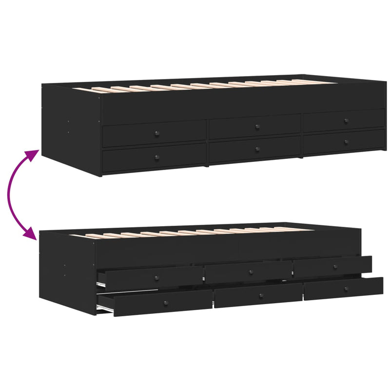 vidaXL fekete kanapéágy fiókkal matrac nélkül 90x200 cm