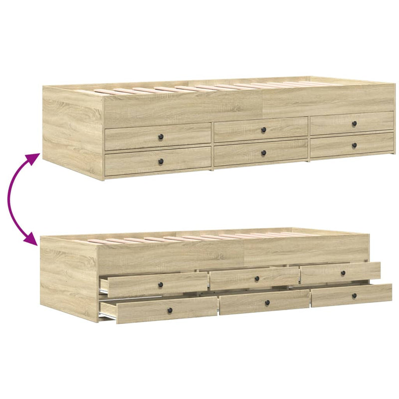 vidaXL sonoma tölgy kanapéágy fiókkal matrac nélkül 90x200 cm