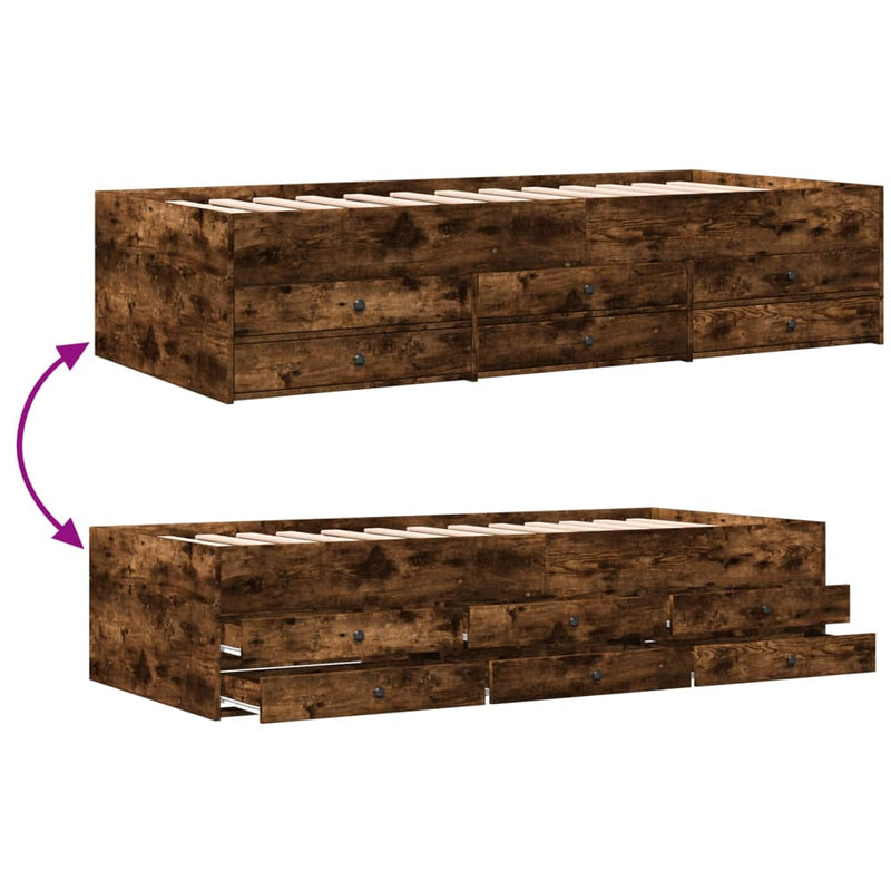 vidaXL füstös tölgy kanapéágy fiókkal matrac nélkül 90x200 cm