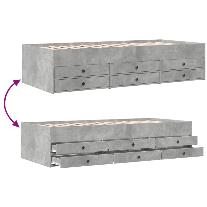 vidaXL betonszürke kanapéágy fiókkal matrac nélkül 90x190 cm