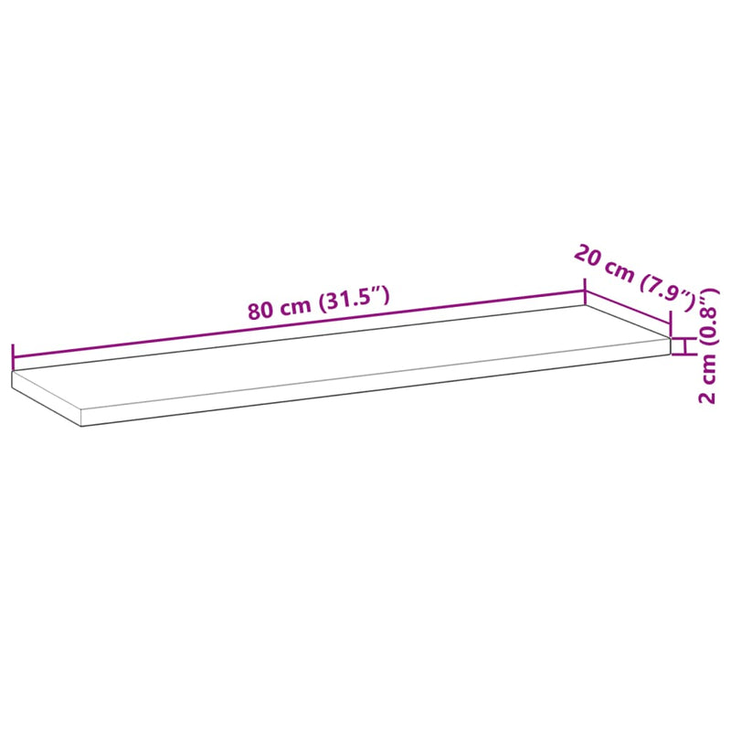 vidaXL 2 db kezeletlen tömör akácfa függőpolc 80 x 20 x 2 cm