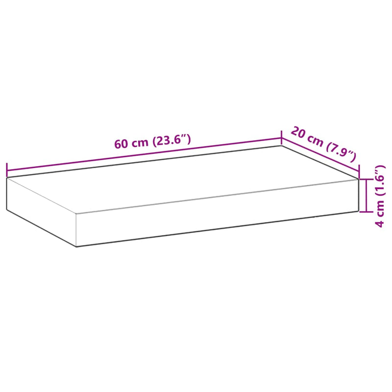 vidaXL 2 db kezeletlen tömör akácfa függőpolc 60 x 20 x 4 cm