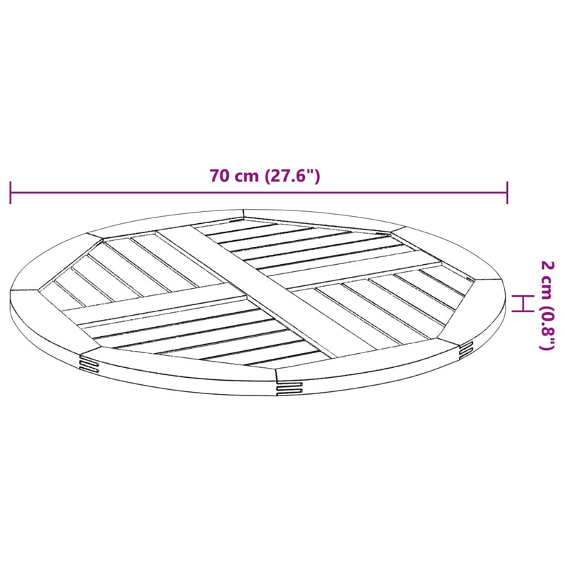 vidaXL tömör akácfa kerek asztallap Ø70 x 2 cm