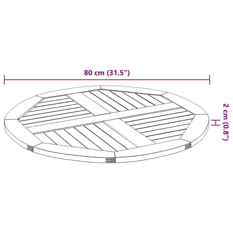 vidaXL tömör akácfa kerek asztallap Ø80 x 2,2 cm