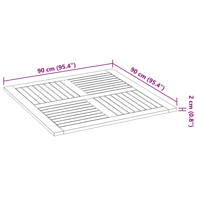 vidaXL tömör akácfa négyzet alakú asztallap 90 x 90 x 2 cm