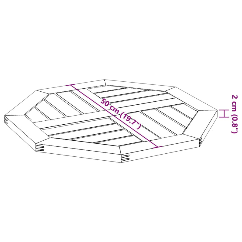 vidaXL tömör akácfa nyolcszögletű asztallap 50 x 50 x 2 cm