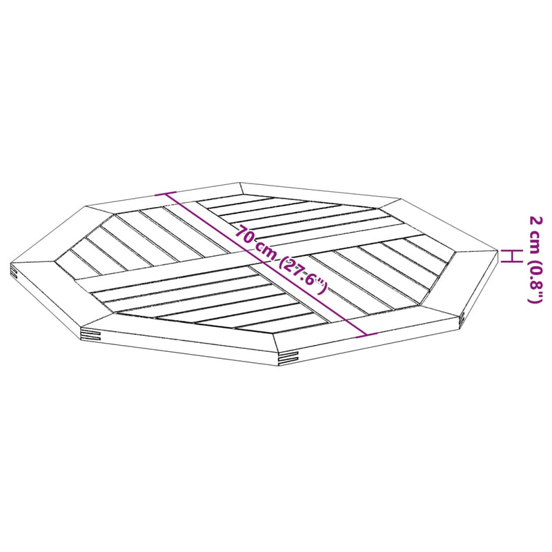 vidaXL tömör akácfa nyolcszögletű asztallap 70 x 70 x 2 cm