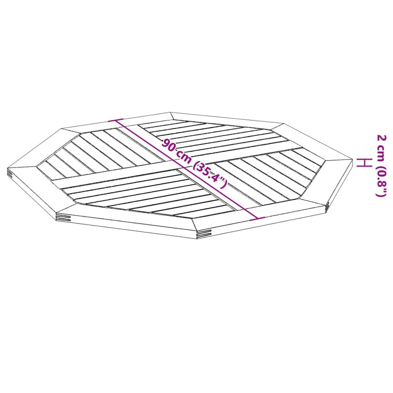 vidaXL tömör akácfa nyolcszögletű asztallap 90 x 90 x 2 cm
