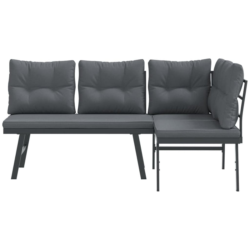 vidaXL 2 db fekete porszórt acél kerti pad párnával