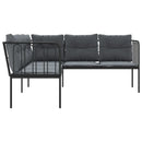 vidaXL fekete acél és textilén L-alakú kerti kanapé párnákkal