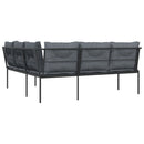 vidaXL fekete acél és textilén L-alakú kerti kanapé párnákkal