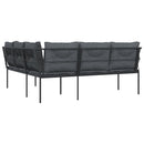 vidaXL fekete acél és textilén L-alakú kerti kanapé párnákkal