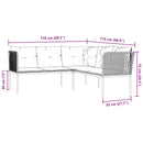 vidaXL fekete acél és textilén L-alakú kerti kanapé párnákkal