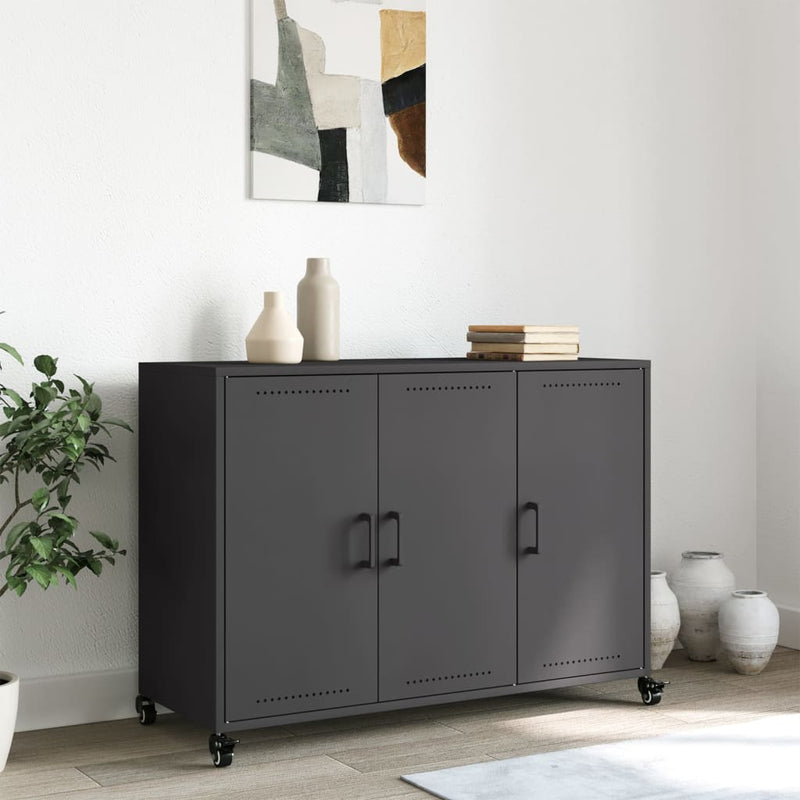 vidaXL fekete acél tálalószekrény 100,5 x 39 x 72 cm