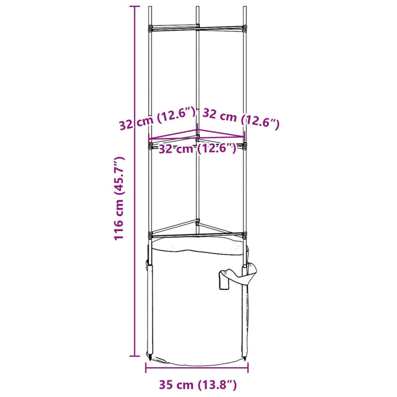 vidaXL 2 db acél és PP paradicsom ketrec növényzsákkal 116 cm