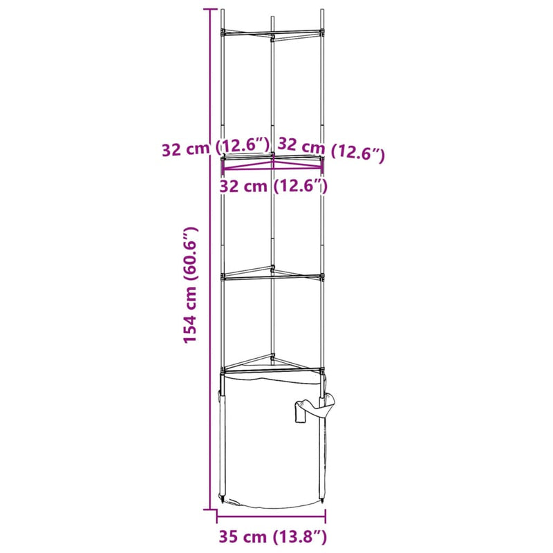 vidaXL 2 db acél és polipropilén paradicsomketrec növényzsákkal 154 cm