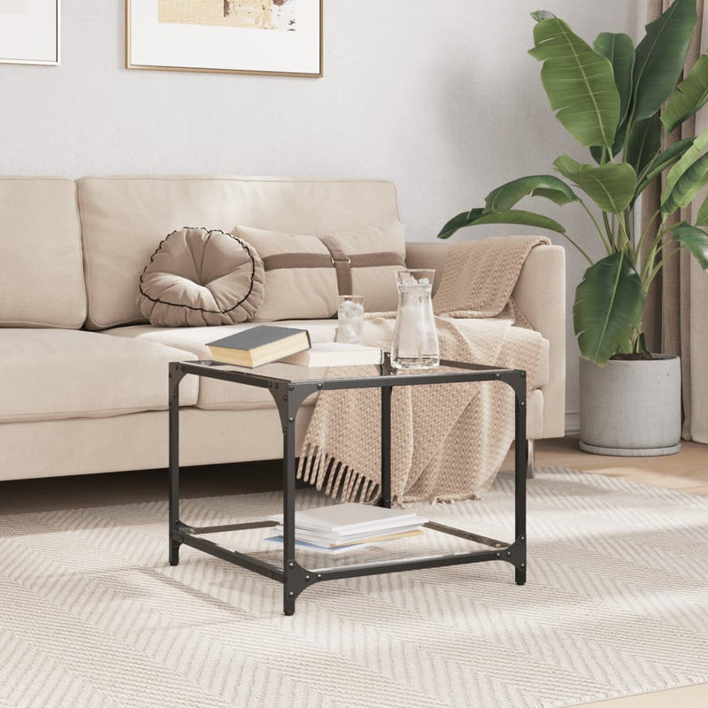 vidaXL acél dohányzóasztal átlátszó üveglappal 50 x 50 x 40 cm