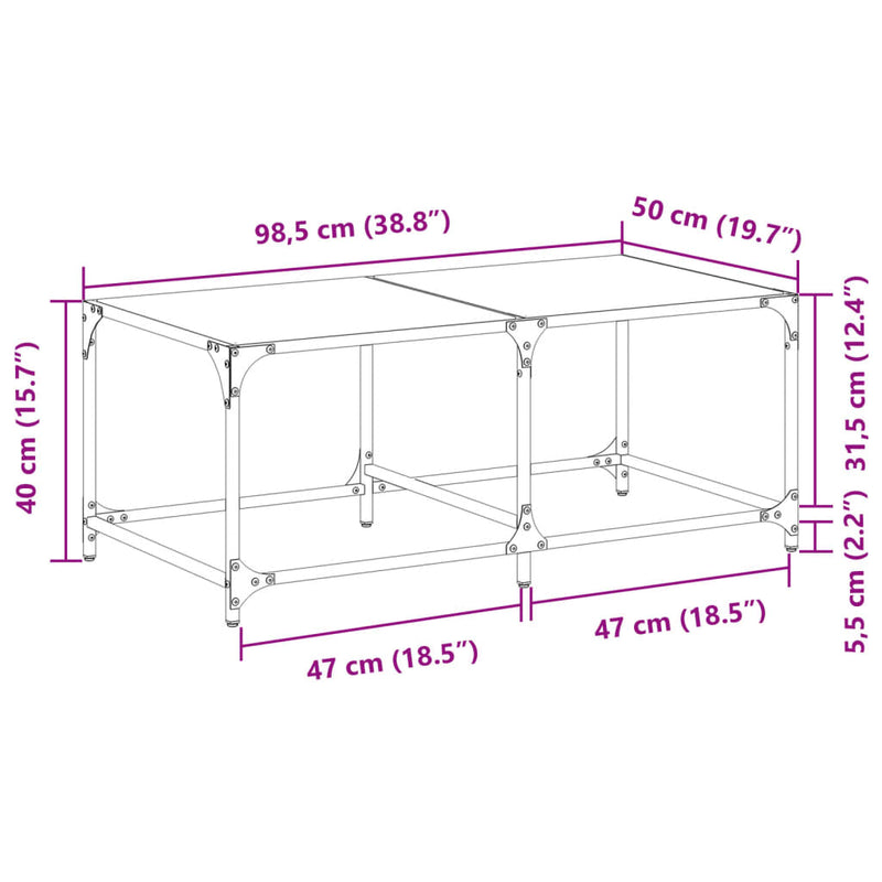 vidaXL acél dohányzóasztal fekete üveglappal 98,5 x 50 x 40 cm