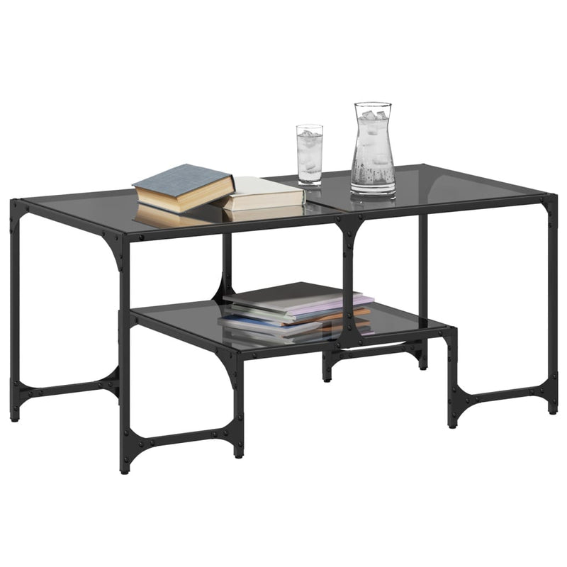 vidaXL acél dohányzóasztal fekete üveglappal 98,5 x 50 x 45 cm
