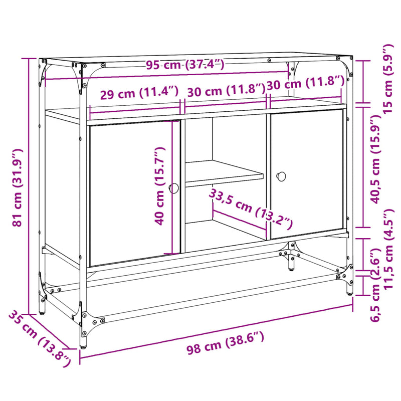 vidaXL fekete szerelt fa tálalószekrény üveglappal 98 x 35 x 81 cm