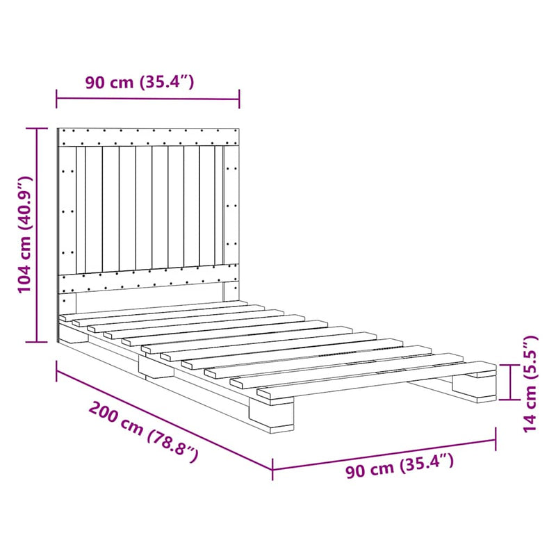 vidaXL tömör fenyőfa ágykeret fejtámlával 90 x 200 cm