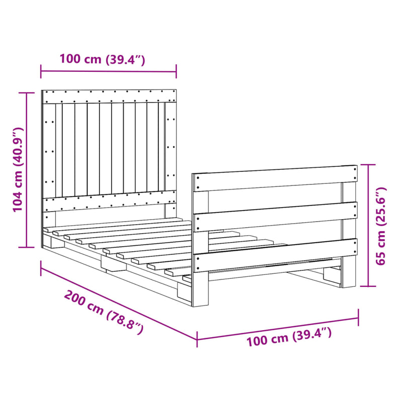 vidaXL tömör fenyőfa ágykeret fejtámlával 100 x 200 cm