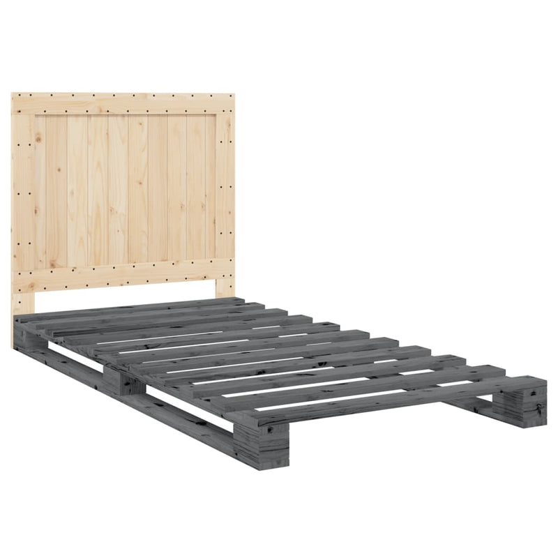 vidaXL szürke tömör fenyőfa ágykeret fejtámlával 100 x 200 cm