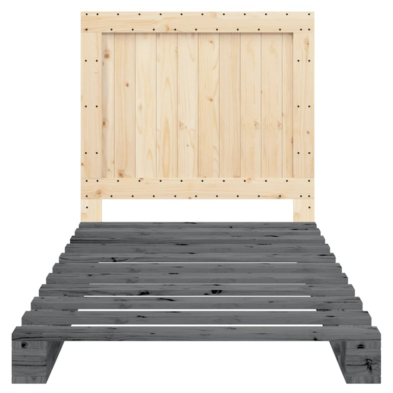 vidaXL szürke tömör fenyőfa ágykeret fejtámlával 100 x 200 cm