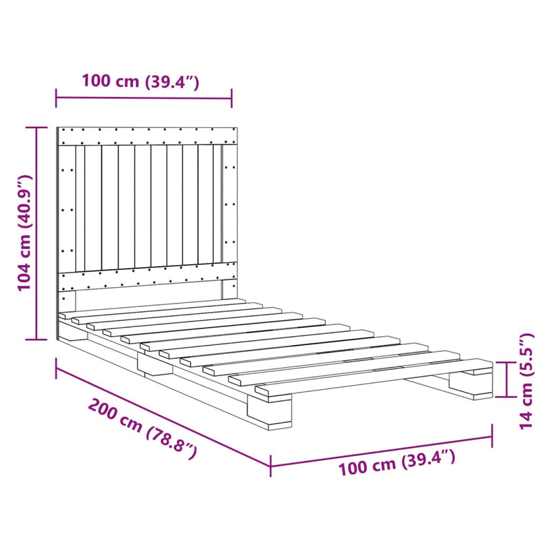 vidaXL szürke tömör fenyőfa ágykeret fejtámlával 100 x 200 cm