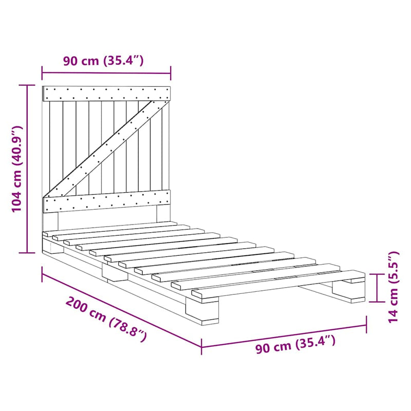 vidaXL tömör fenyőfa ágykeret fejtámlával 90 x 200 cm