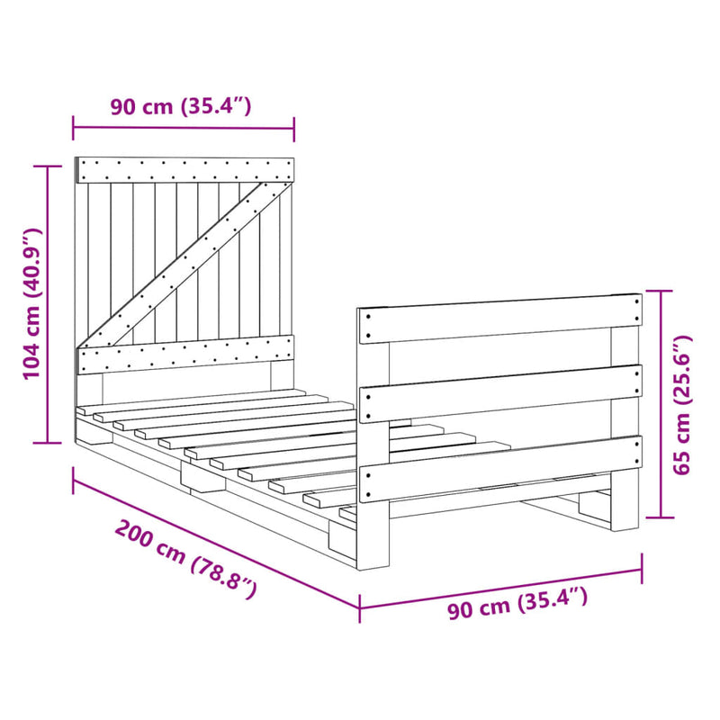 vidaXL tömör fenyőfa ágykeret fejtámlával 90 x 200 cm