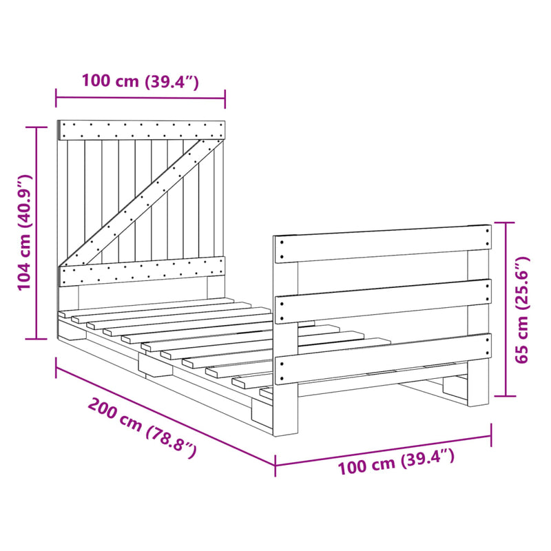 vidaXL tömör fenyőfa ágykeret fejtámlával 100 x 200 cm