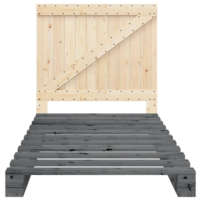 vidaXL szürke tömör fenyőfa ágykeret fejtámlával 100 x 200 cm