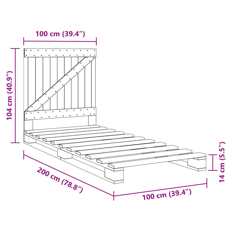 vidaXL szürke tömör fenyőfa ágykeret fejtámlával 100 x 200 cm