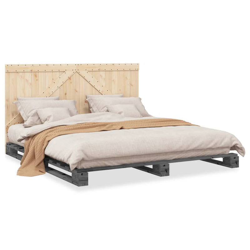 vidaXL szürke tömör fenyőfa ágykeret fejtámlával 200 x 200 cm