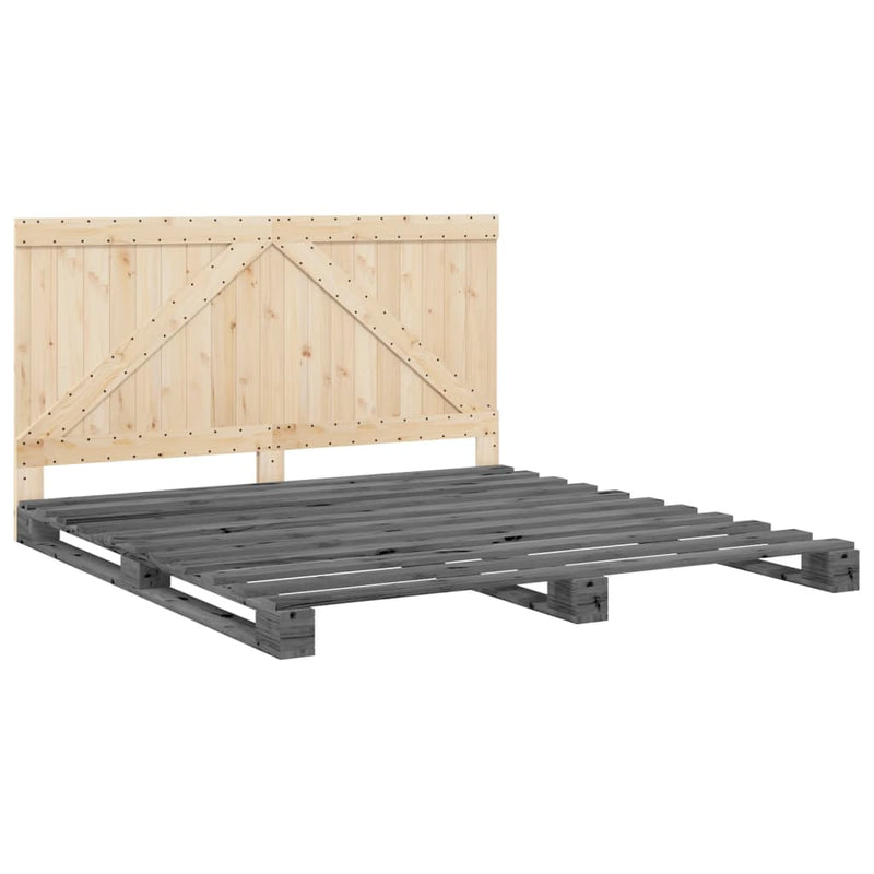 vidaXL szürke tömör fenyőfa ágykeret fejtámlával 200 x 200 cm
