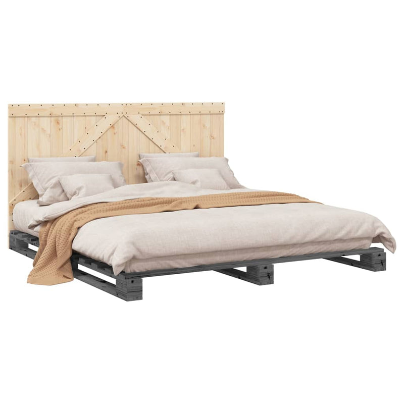 vidaXL szürke tömör fenyőfa ágykeret fejtámlával 200 x 200 cm