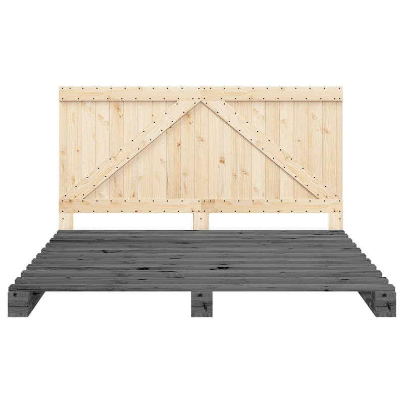 vidaXL szürke tömör fenyőfa ágykeret fejtámlával 200 x 200 cm